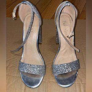 Silver Glitter Open Toe Strappy Heels Size 5.5